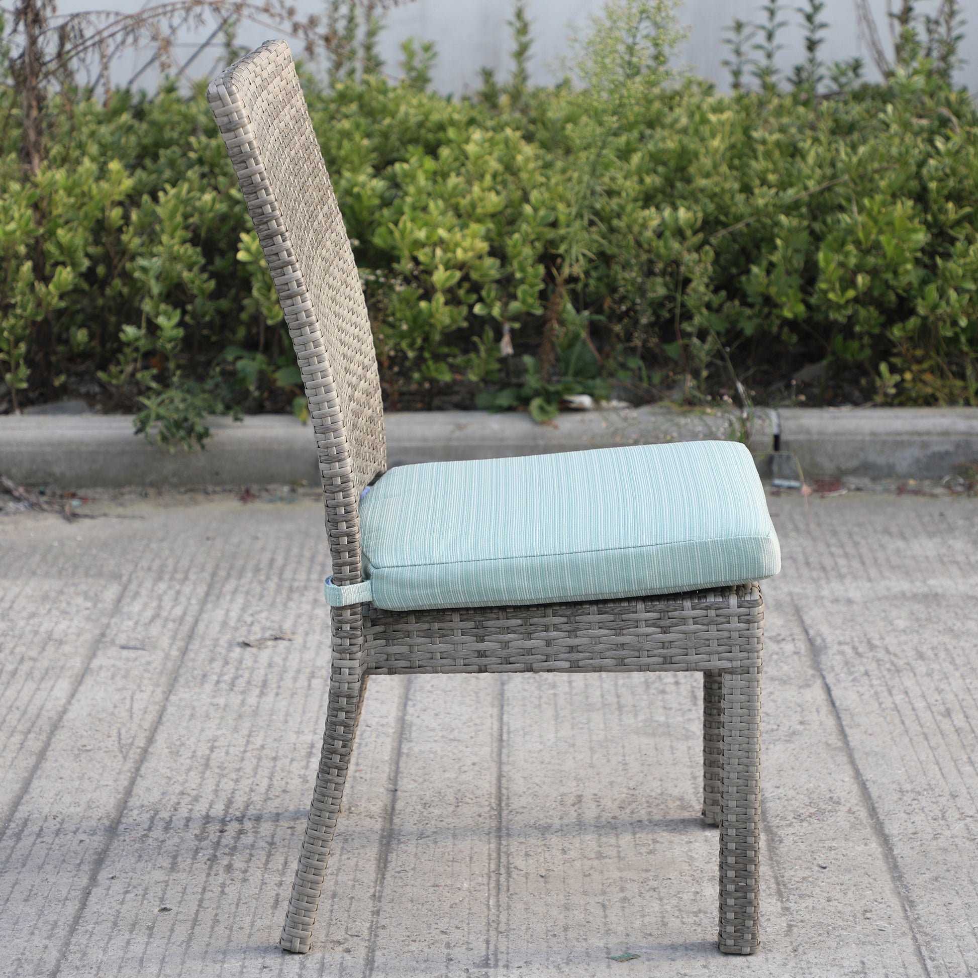 Balcones Outdoor Wicker Dining Chairs With Cushions, Set Of 8, Gray Aqua Gray Aluminium Wicker