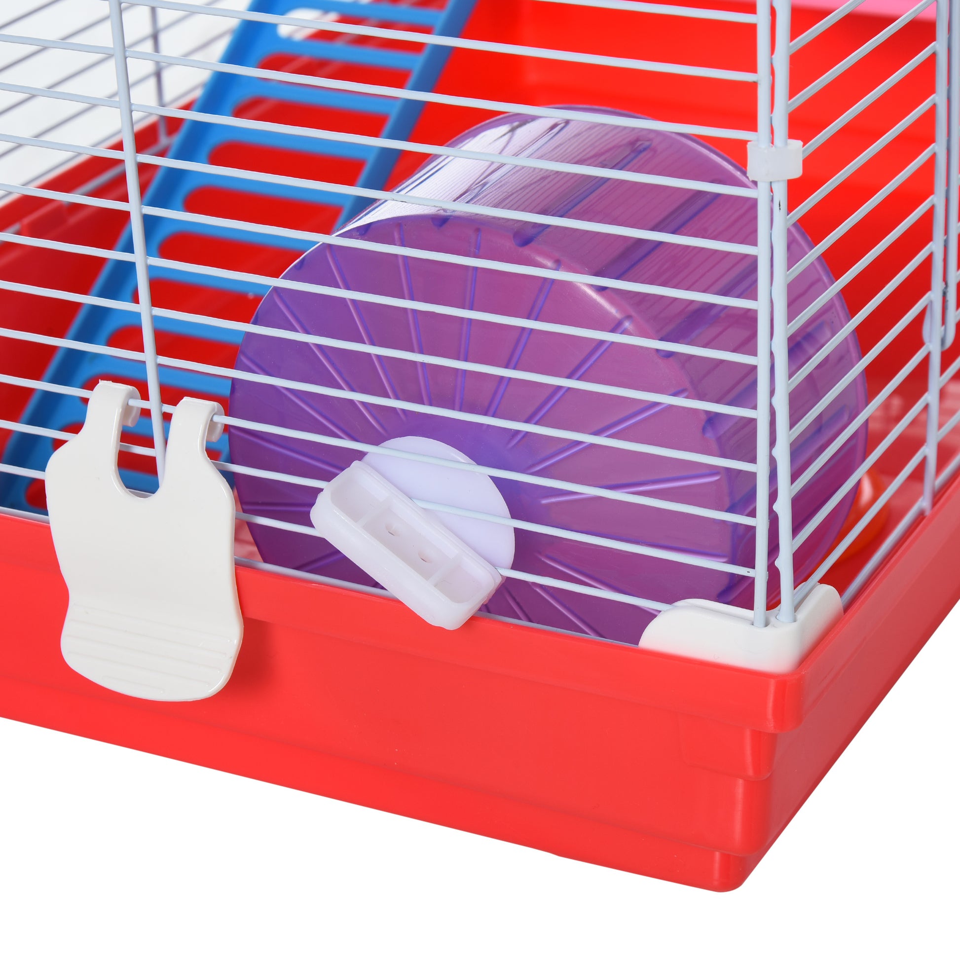 Pawhut 18.5" Hamster Cage With Exercise Wheel And Water Bottle, Dish, Rat House And Habitat 2 Story Design, Red Red Metal