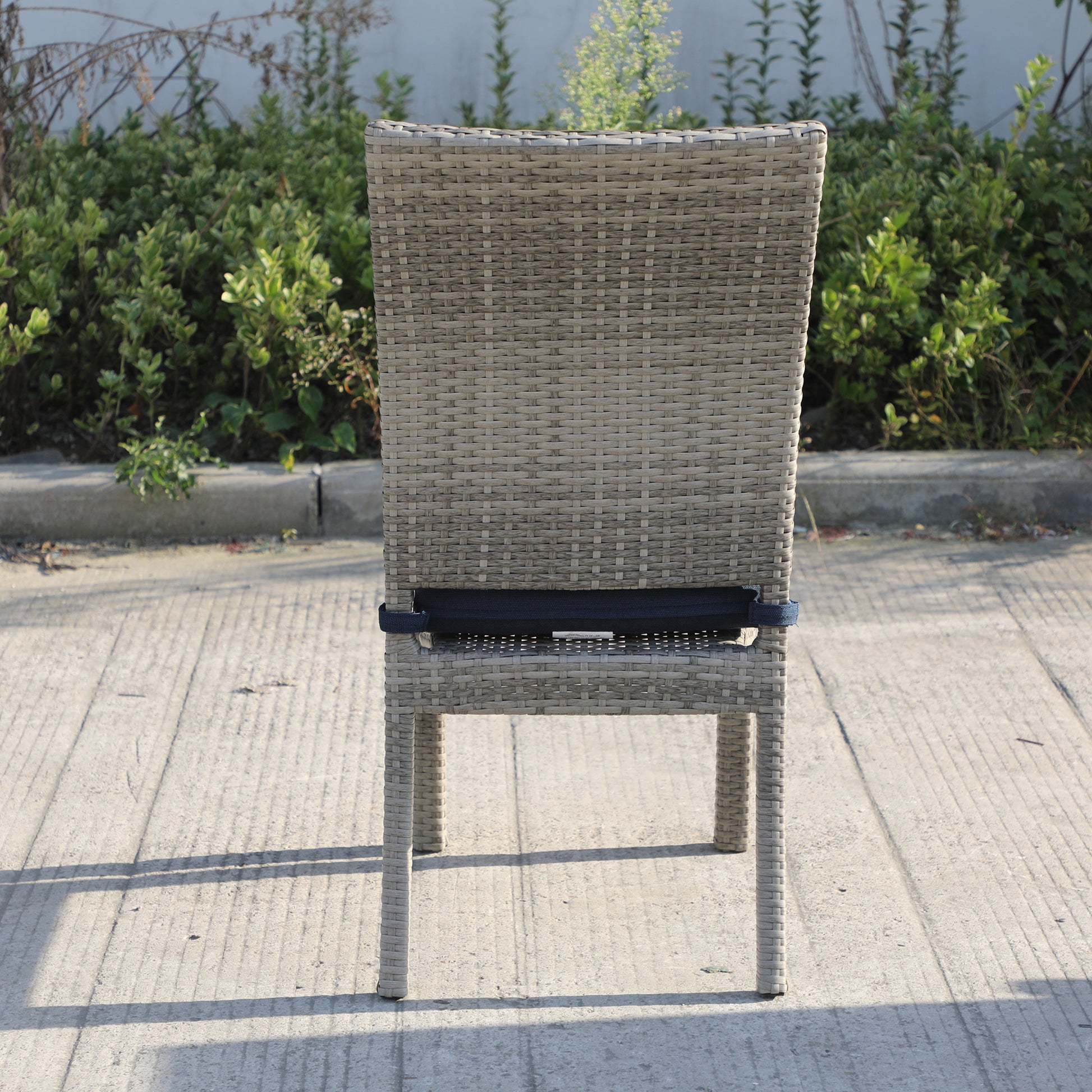 Balcones Outdoor Wicker Dining Chairs With Cushions, Set Of 8, Gray Navy Gray Aluminium Wicker