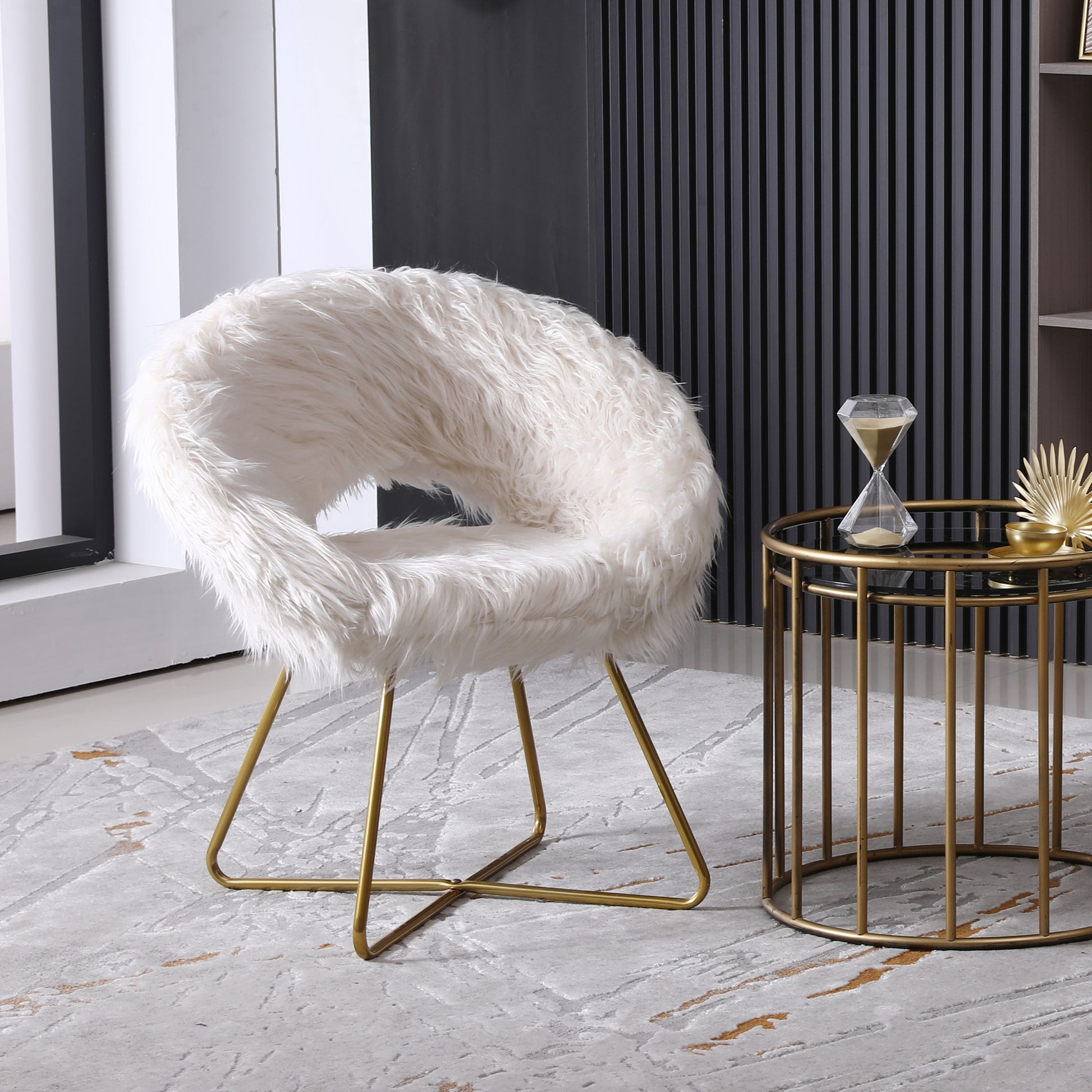 Slatina Faux Fur Upholstered Accent Chair, White White Polyester