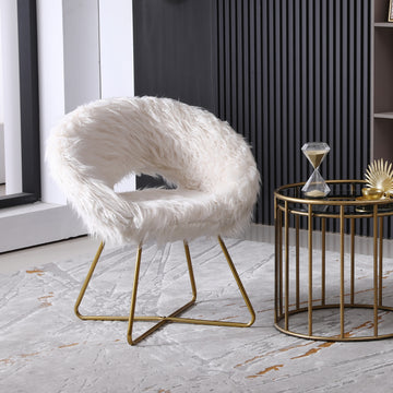 Slatina Faux Fur Upholstered Accent Chair, White White Polyester