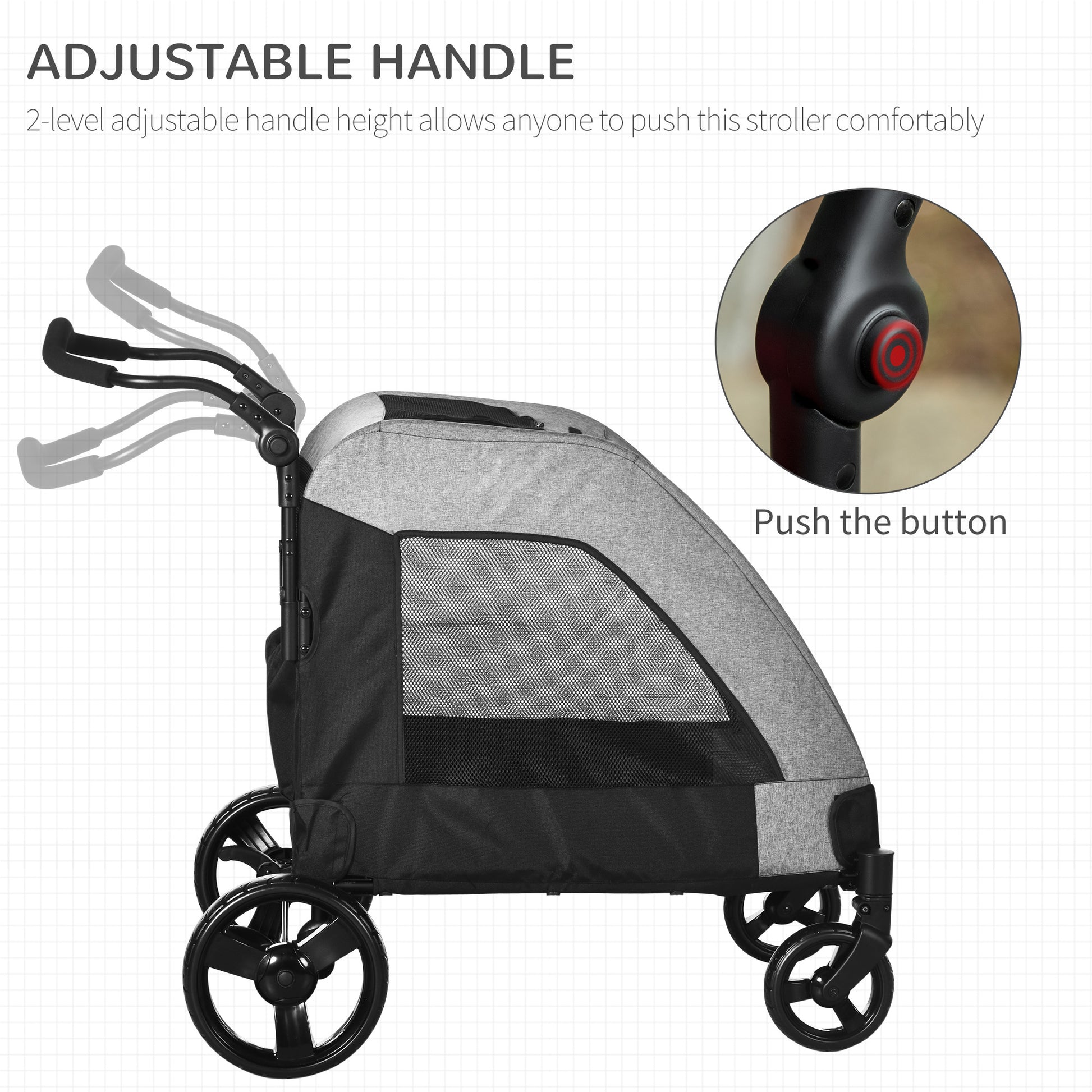 Pawhut Pet Stroller Universal Wheel With Storage Basket Ventilated Foldable Oxford Fabric For Medium Size Dogs, Grey Gray Iron