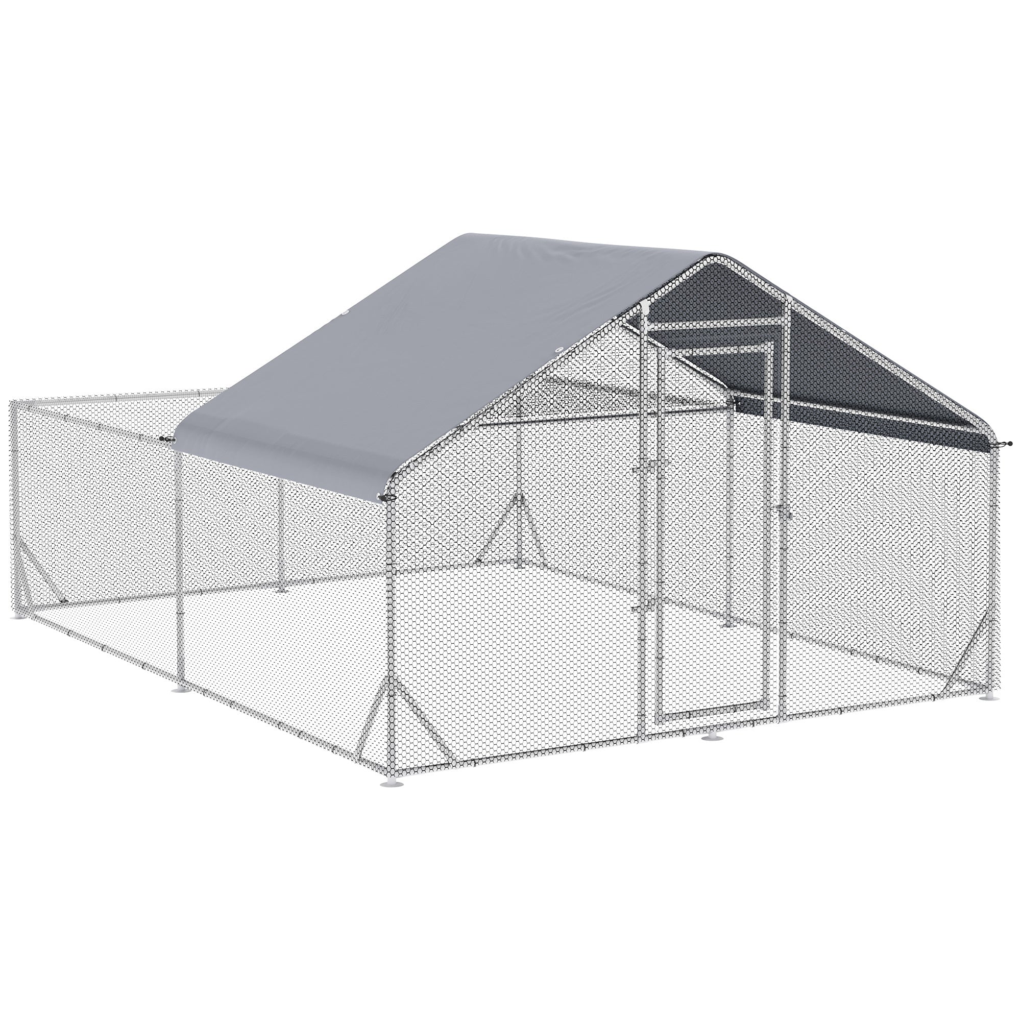 Pawhut Large Chicken Coop Metal Chicken Run For Chickens With Waterproof And Anti Uv Cover, Spire Shaped Walk In Fence Cage Hen House For Outdoor And Yard Farm Use, 1" Dia, 9.8' X 13.1' X 6.4' Silver Steel