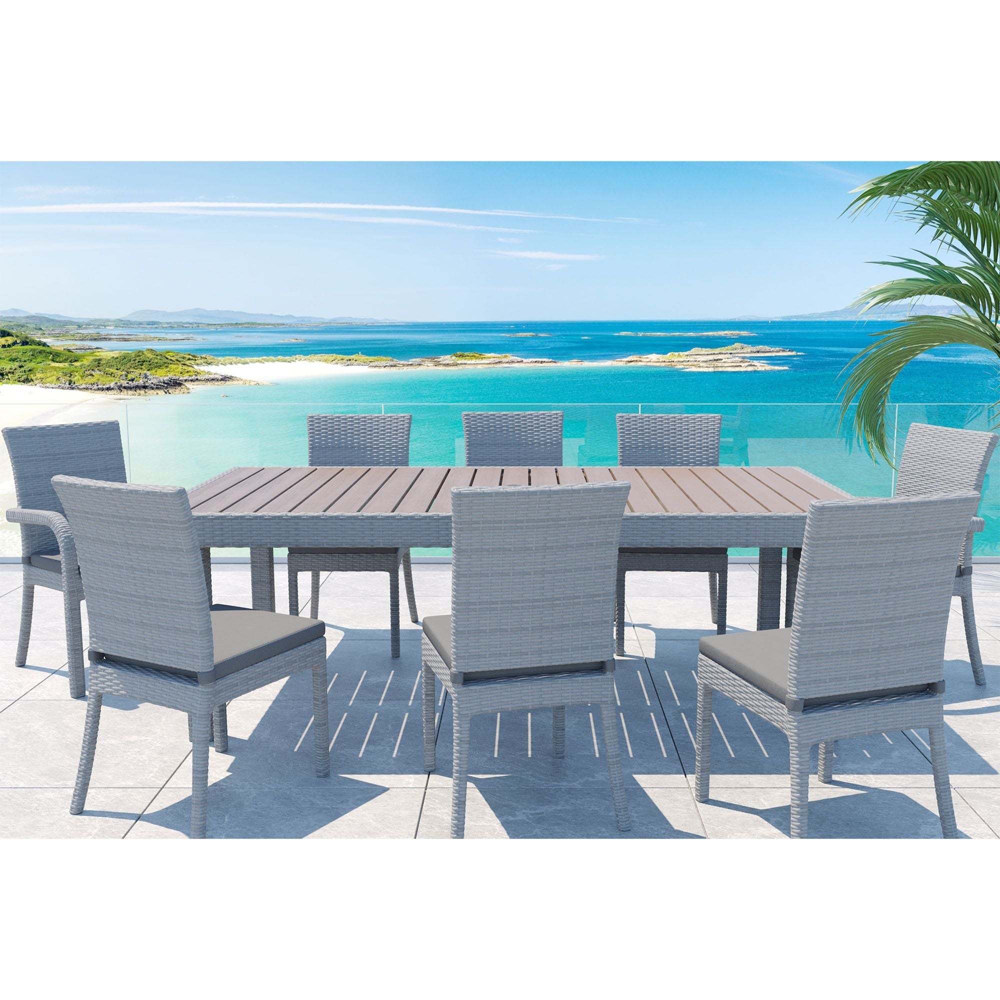 Balcones 9 Piece Outdoor Dining Table Set With 8 Dining Chairs, Gray Dark Gray Gray Aluminium Wicker