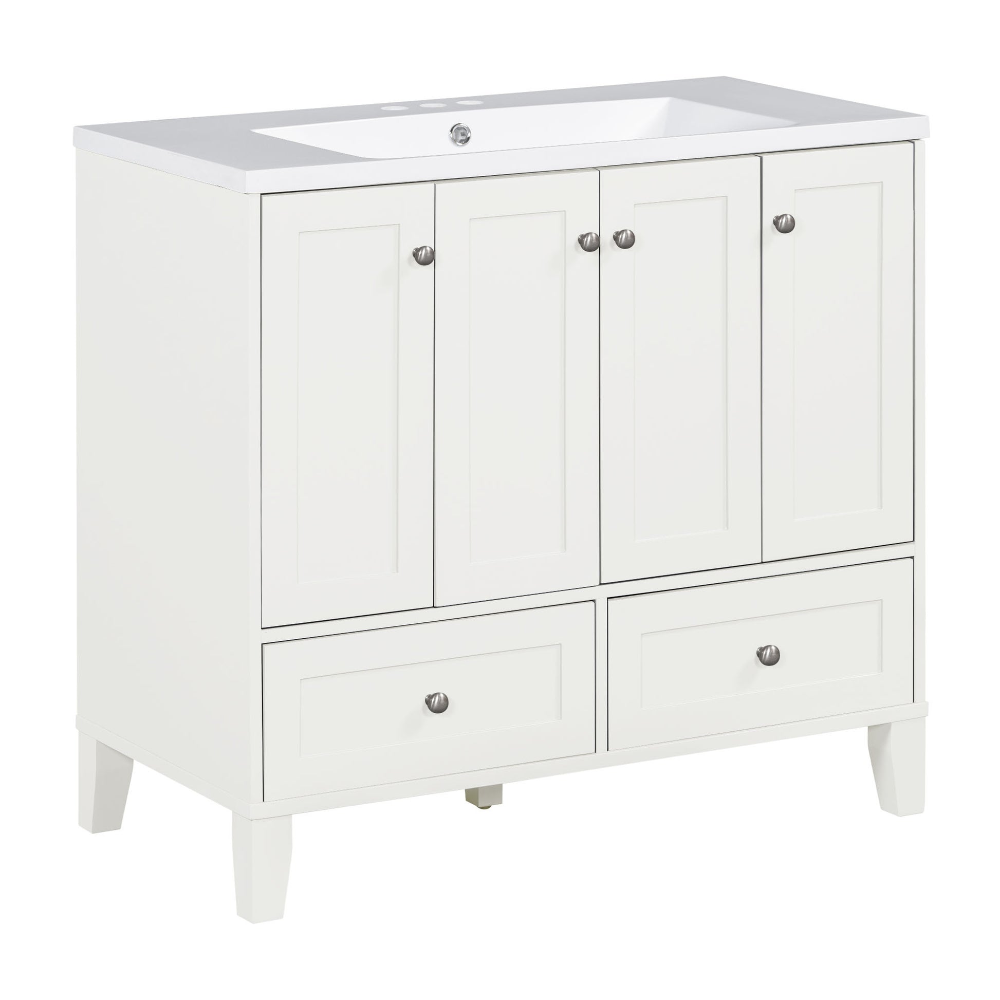 36'' Bathroom Vanity With Resin Sink Combo,Solid Wood Frame Bathroom Storage Cabinet, Freestanding Vanity Set With 4 Soft Closing Doors& 2 Drawers 2 White 4 5 Adjustable Shelves Bathroom Freestanding Solid Wood Mdf Resin Painted