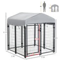 Pawhut 4' X 4' X 4.5' Dog Playpen Outdoor, Dog Kennel Dog Exercise Pen With Lockable Door, Water Resistant Canopy, For Small And Medium Dogs Black Steel