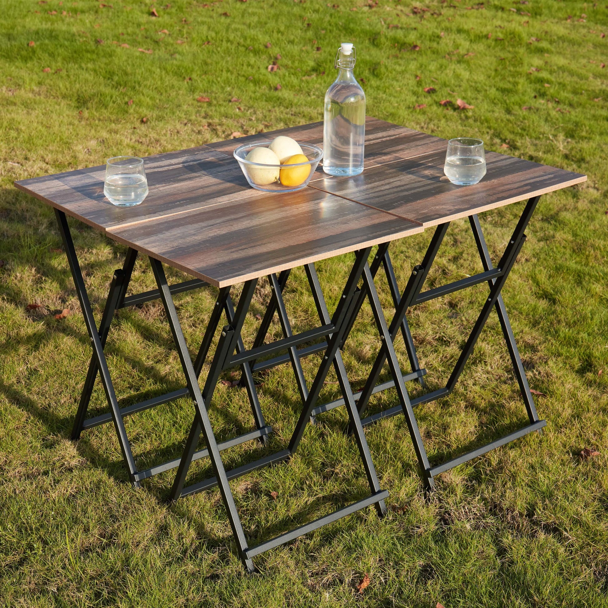 No Assembly Required Tv Trays For Eating Set Of 4 With Stand,Folding Snack Tray Table Set,Folding Tv Dining Tables For Small Space Rustic Brown Particle Board