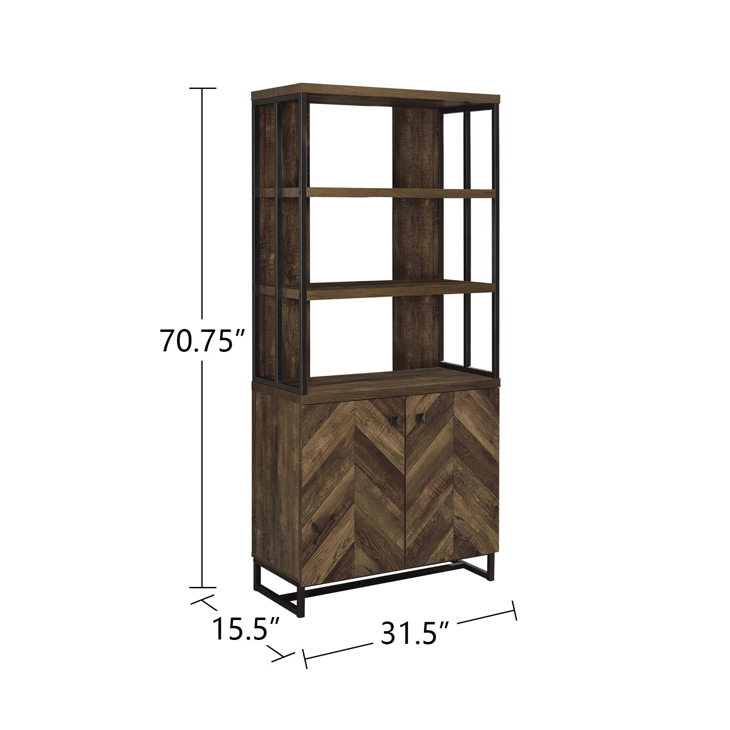 2 Door Bookcase In Rustic Oak Herringbone And Gunmetal 3 Dark Oak Open Back Particle Board Mdf