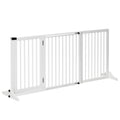 Pawhut Adjustable Wooden Pet Gate, Freestanding Dog Fence For Doorway, Hall, 3 Panels W Safety Barrier, Lockable Door, White, 44.5