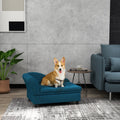 Pawhut Pet Sofa, Dog Couch, Elevated Pet Bed For Small And Medium Dogs, With Hidden Storage, Soft Tufted Cushion, Dark Blue Blue Wood