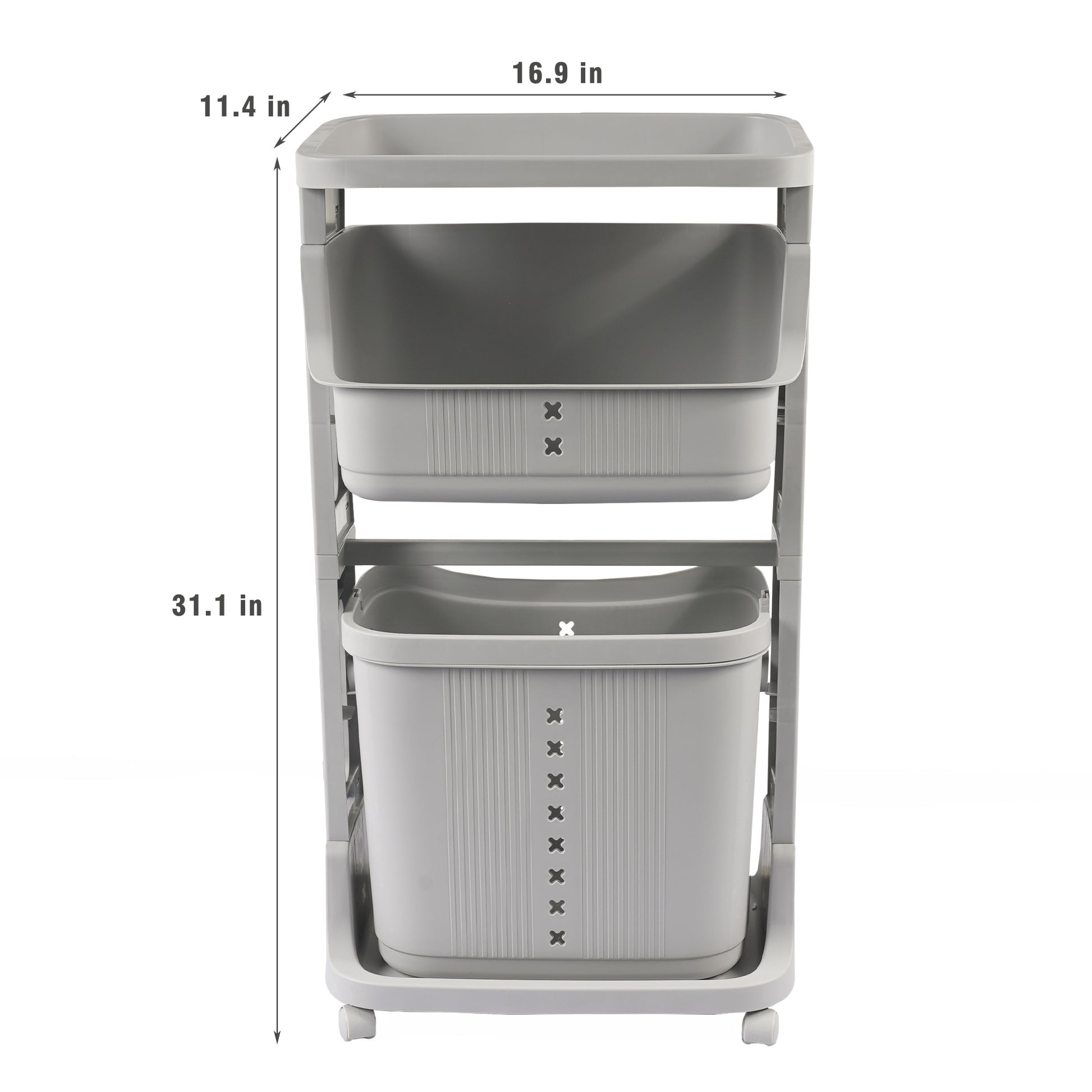 Laundry Basket Plastic Hamper 2 Tier Storage Sorter Hampers With Wheels For Kitchen Bedroom Bathroom Free Standing Storage Baskets Gray Gray Plastic