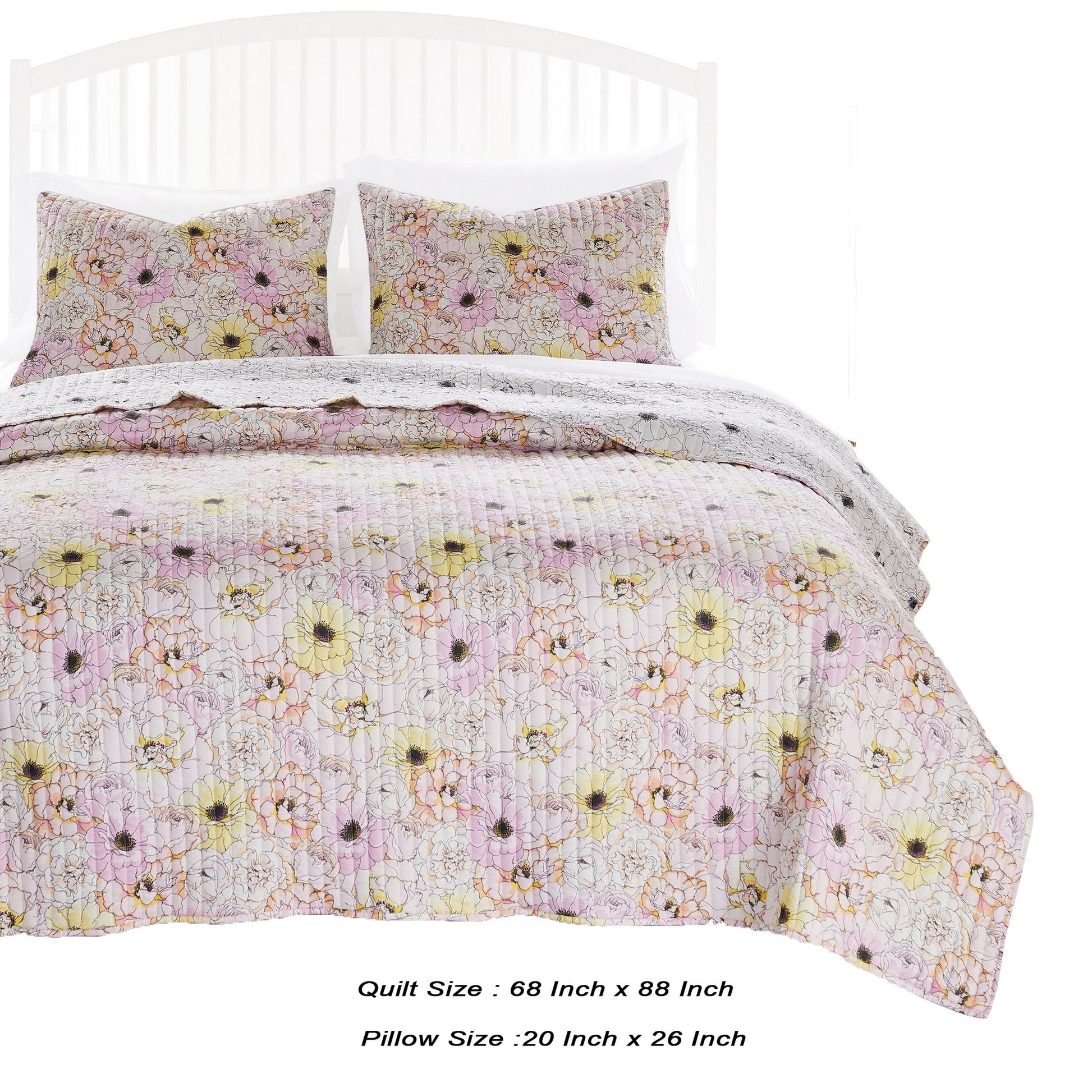 Milan 2 Piece Microfiber Blooming Flower Pattern Twin Quilt Set, White And Pink Pink White Fabric