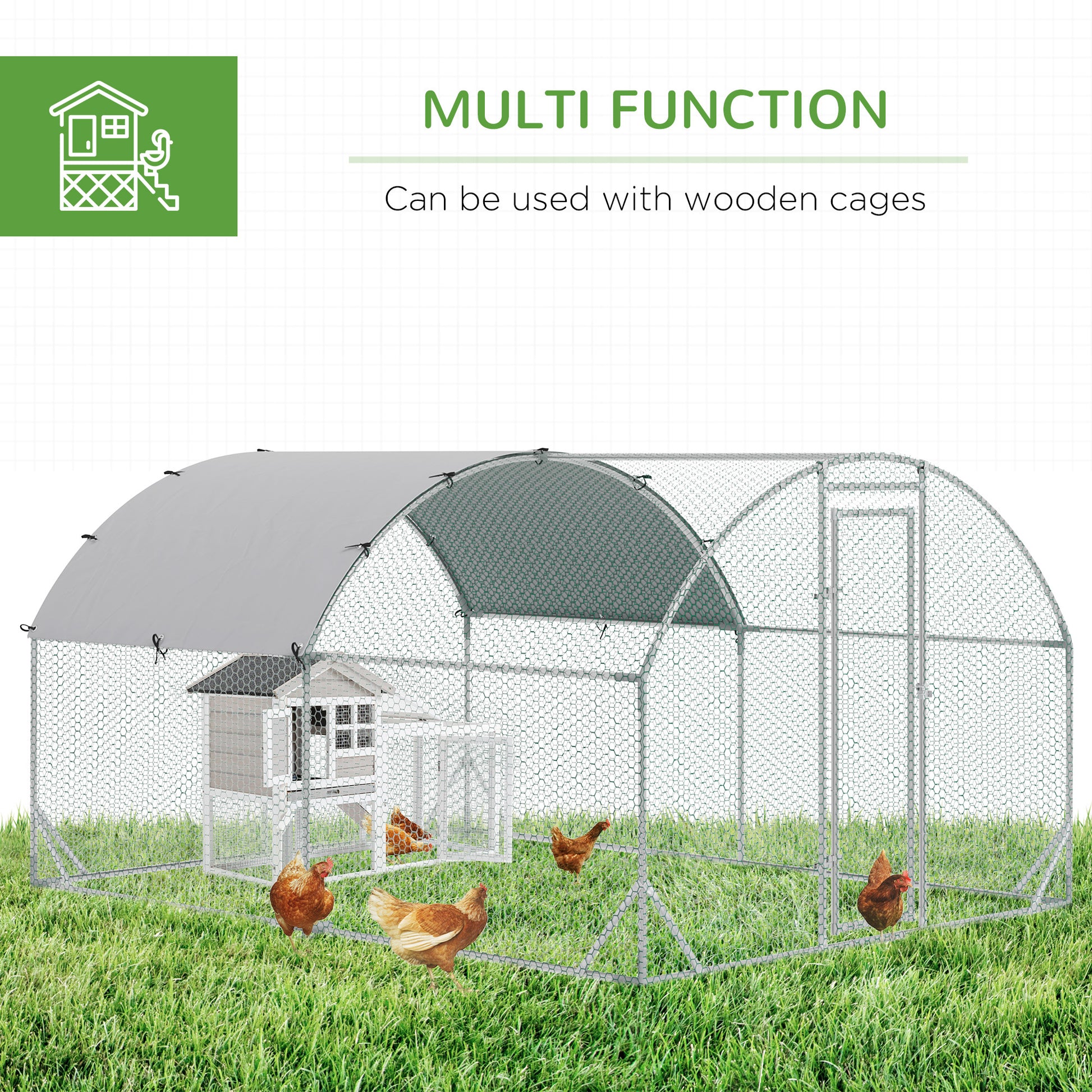 Pawhut Large Chicken Coop Metal Chicken Run With Waterproof And Anti Uv Cover, Dome Shaped Walk In Fence Cage Hen House For Outdoor And Yard Farm Use, 1" Tube Diameter, 9.2' X 12.5' X 6.5' Silver Steel