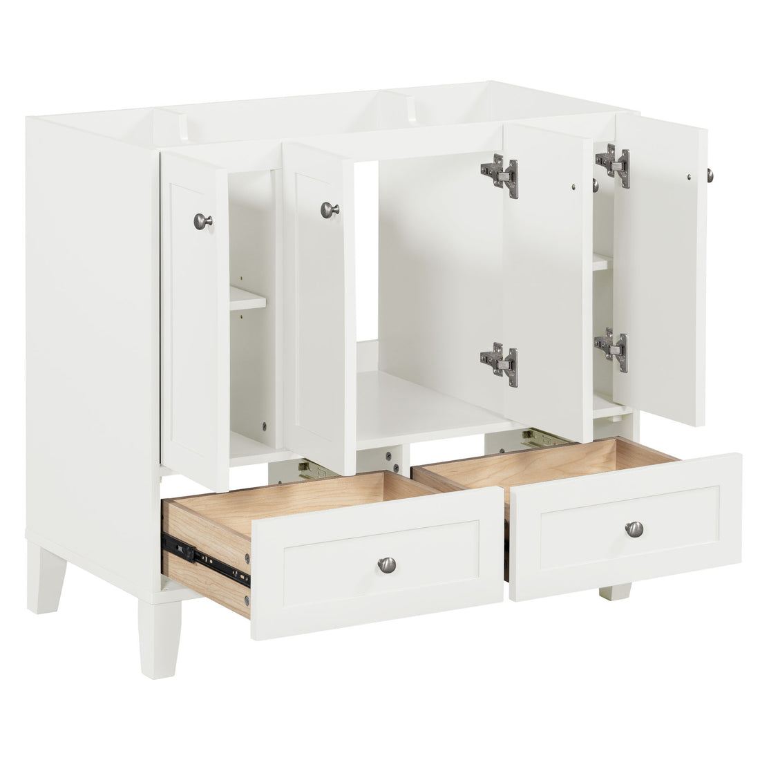 36'' Bathroom Vanity Without Countertop,Solid Wood Frame Bathroom Storage Cabinet Only, Freestanding Vanity With 4 Soft Closing Doors& 2 Drawers 2 White 4 5 Adjustable Shelves Freestanding Solid Wood Mdf Painted