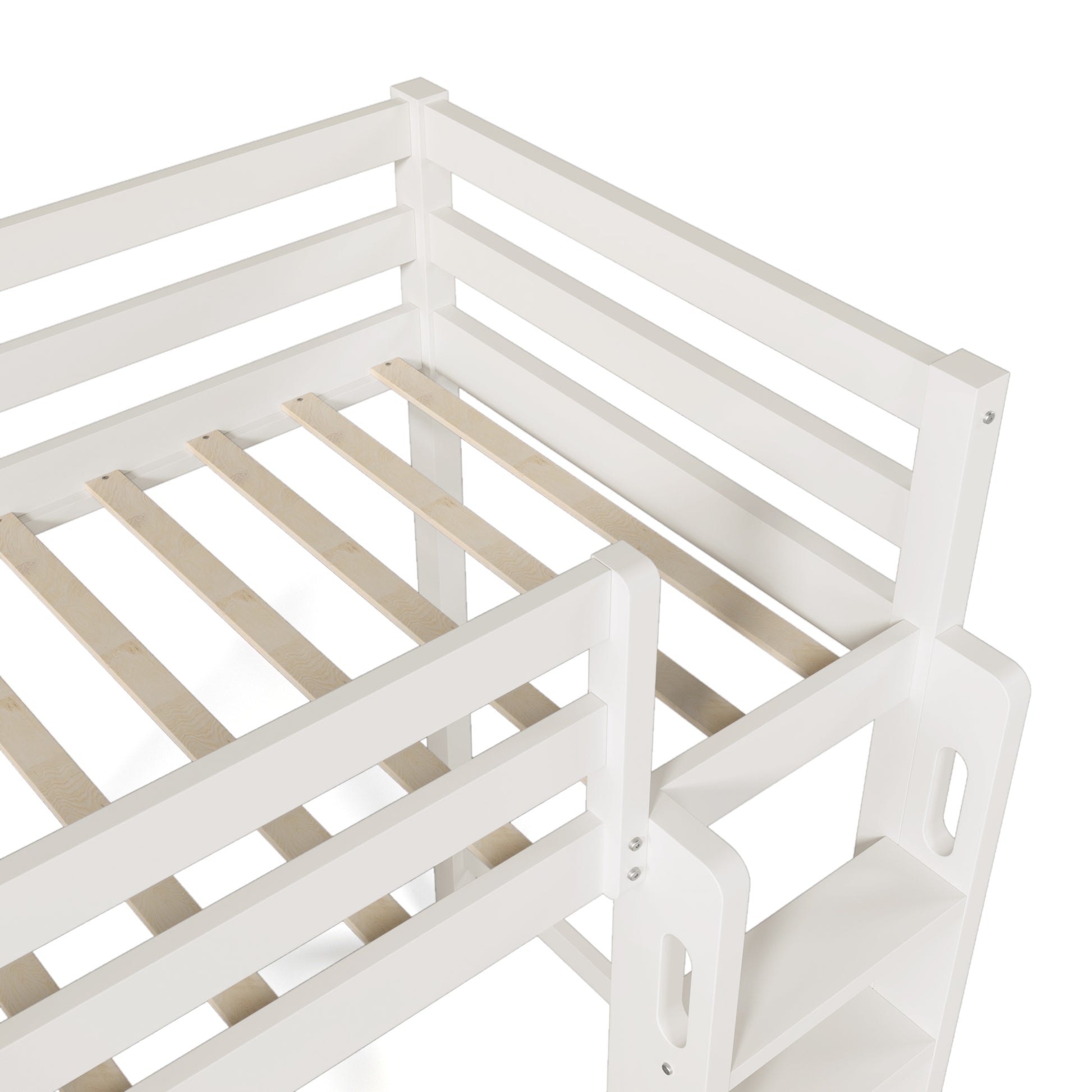 Twin Loft Bed With Wardrobe, Storage Shelves And Ladder, White Twin White Solid Wood Mdf