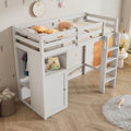 Twin Loft Bed With Wardrobe, Storage Shelves And Ladder, White Twin White Solid Wood Mdf