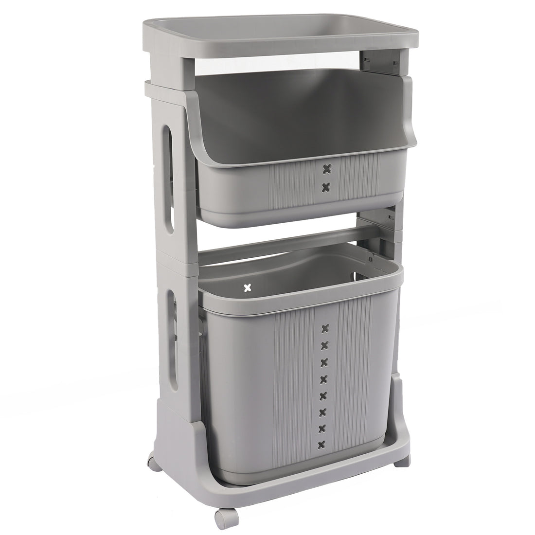 Laundry Basket Plastic Hamper 2 Tier Storage Sorter Hampers With Wheels For Kitchen Bedroom Bathroom Free Standing Storage Baskets Gray Gray Plastic