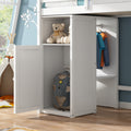 Twin Loft Bed With Wardrobe, Storage Shelves And Ladder, White Twin White Solid Wood Mdf