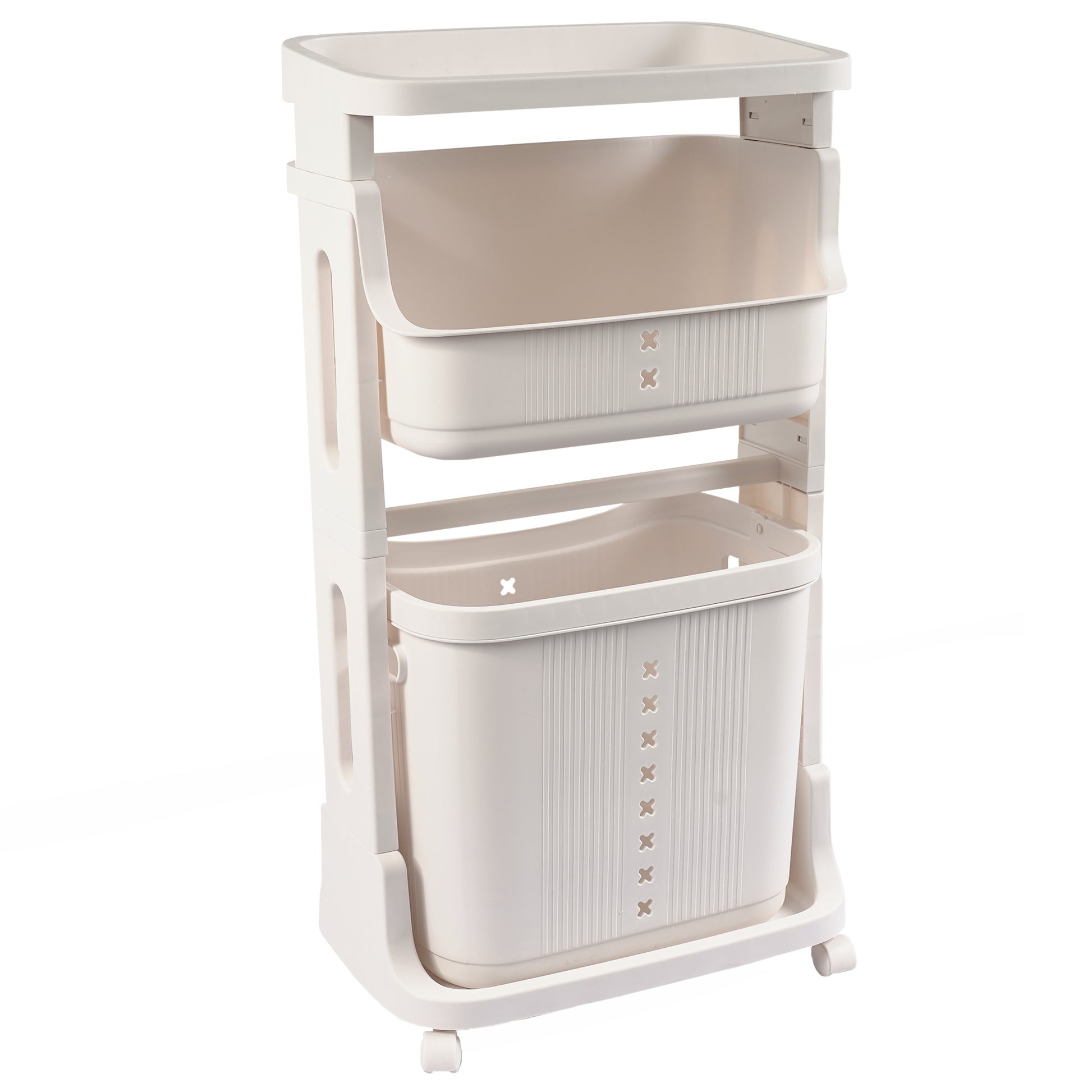 Laundry Basket Plastic Hamper 2 Tier Storage Sorter Hampers With Wheels For Kitchen Bedroom Bathroom Free Standing Storage Baskets White White Plastic