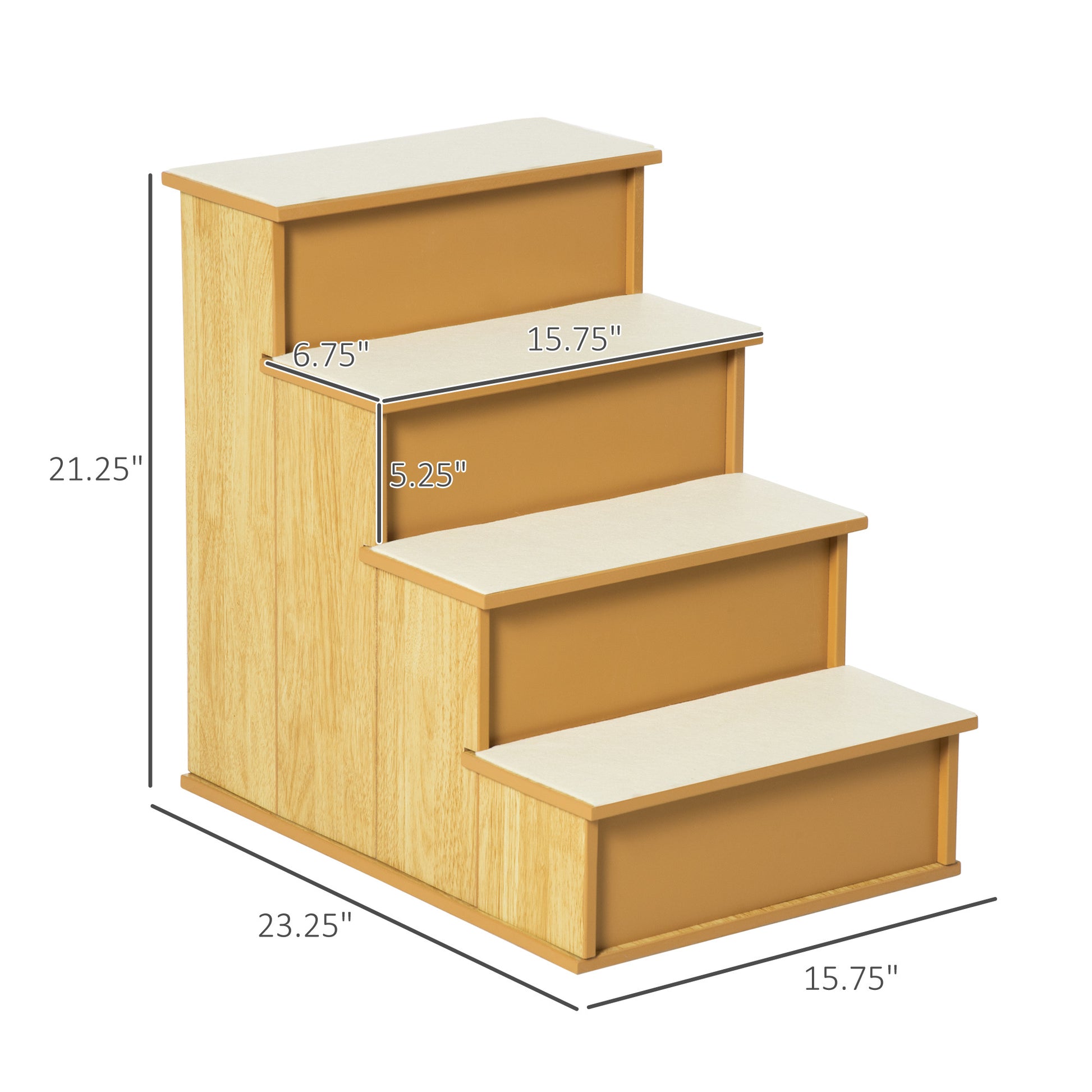 Pawhut Pet Stairs, Small Pet Steps With Cushioned Removable Covering For Dogs And Cats Up To 22 Lbs., Natural Natural Mdf