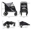 Pawhut One Click Foldable Doggy Stroller For Medium Large Dogs, Pet Stroller With Storage, Smooth Ride With Shock Absorption, Mesh Window, Safety Leash, Big Dog Walking Stroller, Gray Gray Steel