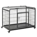 Pawhut Folding Design Heavy Duty Metal Dog Cage Crate & Kennel With Removable Tray And Cover, & 4 Locking Wheels, Indoor Outdoor 43