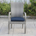 Balcones Outdoor Wicker Dining Chairs With Cushions, Set Of 8, Gray Navy Gray Aluminium Wicker