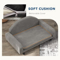 Pawhut Raised Dog Sofa, Elevated Pet Sofa For Small And Medium Dogs, With Soft Cushion, Removable Cover, Anti Slip Pads, Gray Gray Wood