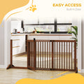 Pawhut Adjustable Wooden Pet Gate, Freestanding Dog Fence For Doorway, Hall, 3 Panels W Safety Barrier, Lockable Door, Brown, 44.5