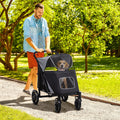 Pawhut One Click Foldable Doggy Stroller For Medium Large Dogs, Pet Stroller With Storage, Smooth Ride With Shock Absorption, Mesh Window, Safety Leash, Big Dog Walking Stroller, Gray Gray Steel