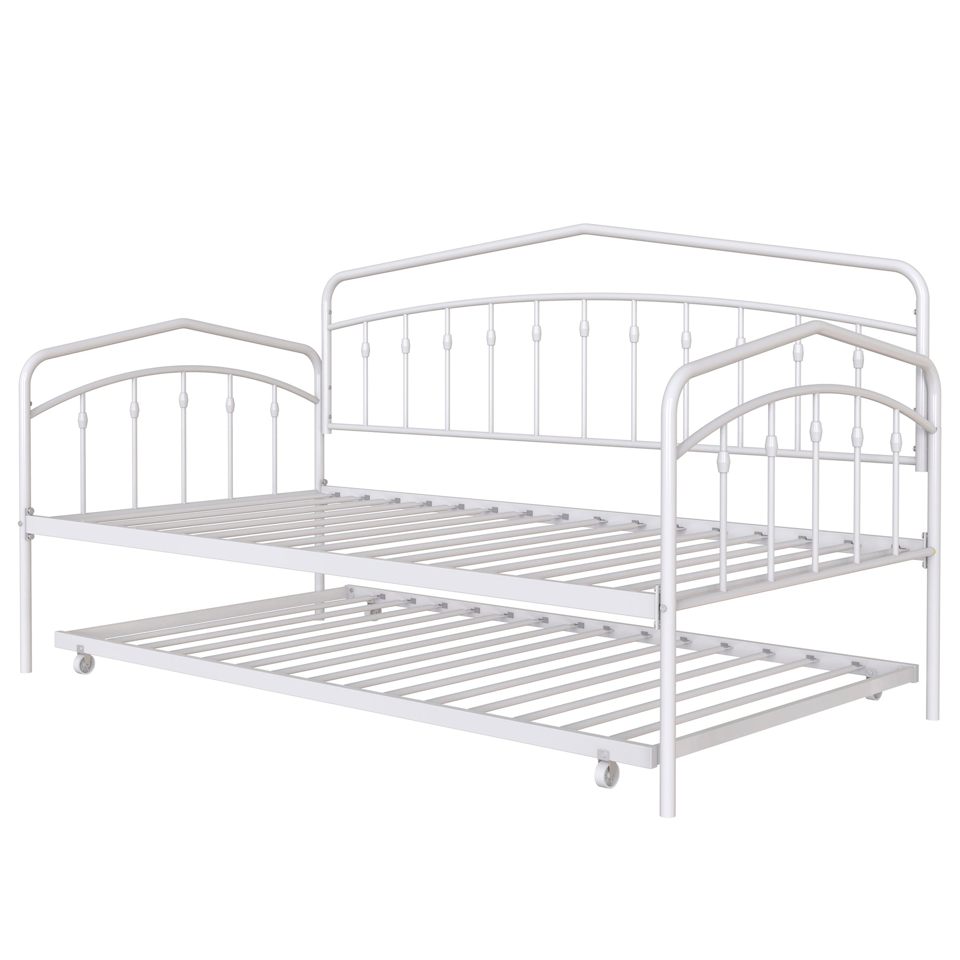 Fox Twin Daybed With Twin Trundle, White Box Spring Not Required Twin White Metal Bedroom Daybeds Metal