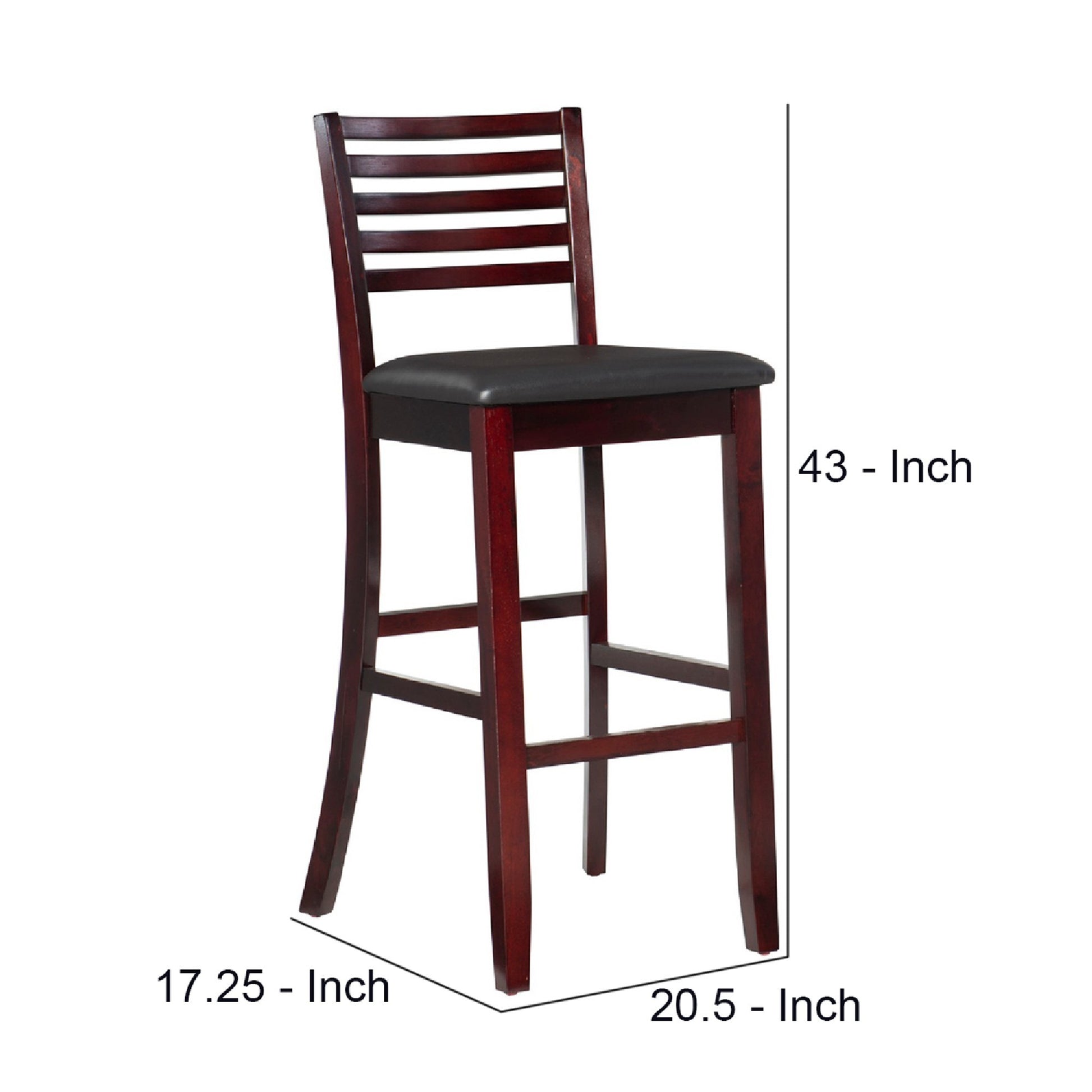 Barstool Withseat And Ladder Back, Espresso Brown Brown Wood Fabric