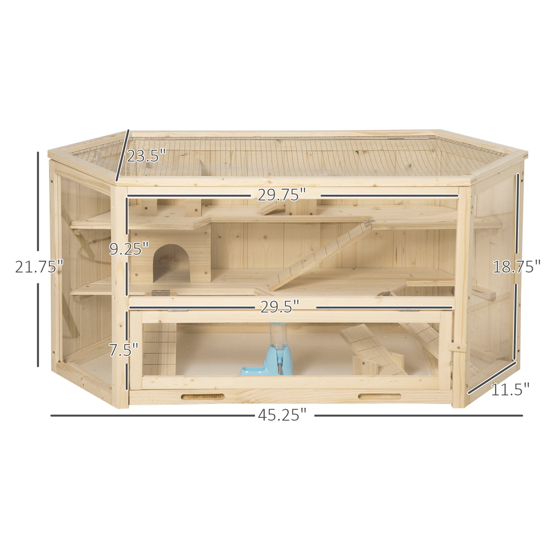 Pawhut Wooden Large Hamster Cage Small Animal Exercise Play House 3 Tier With Tray, Seesaws, Water Bottle, Activity Center, Natural Natural Wood