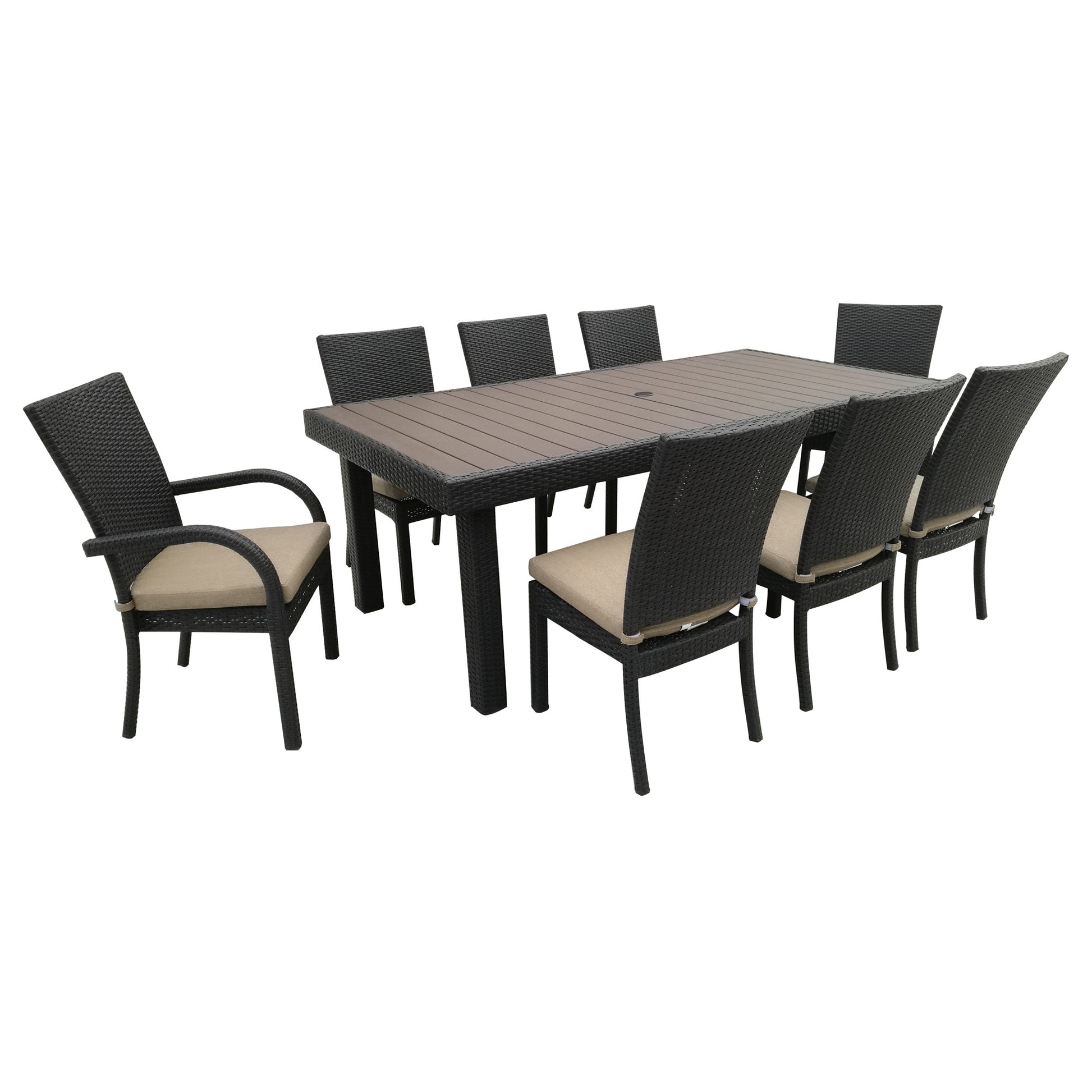 Balcones 9 Piece Outdoor Dining Table Set With 8 Dining Chairs, Brown Chocolate Brown Aluminium Wicker