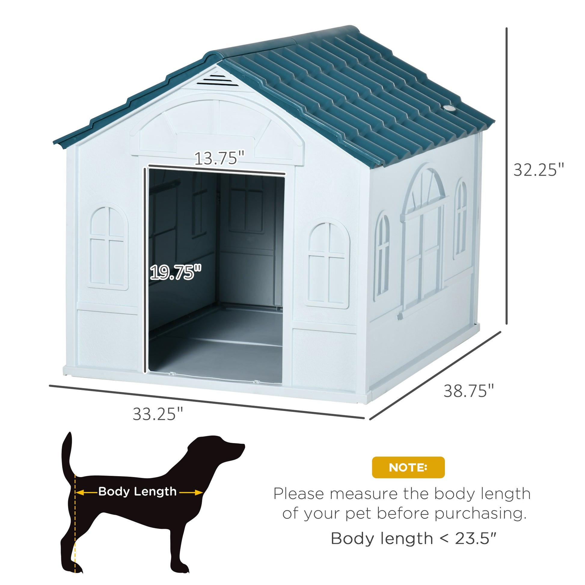 Pawhut Plastic Dog House, Water Resistant Puppy Shelter Indoor Outdoor With Door, Easy To Assemble, For Large Dogs, Blue Blue Polypropylene