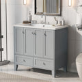 36'' Bathroom Vanity With Resin Sink Combo,Solid Wood Frame Bathroom Storage Cabinet, Freestanding Vanity Set With 4 Soft Closing Doors& 2 Drawers Same As Sw000124Aae Grey Bathroom Modern Solid Wood