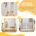 Pawhut Adjustable Wooden Pet Gate, Freestanding Dog Fence For Doorway, Hall, 3 Panels W Safety Barrier, Lockable Door, White, 44.5