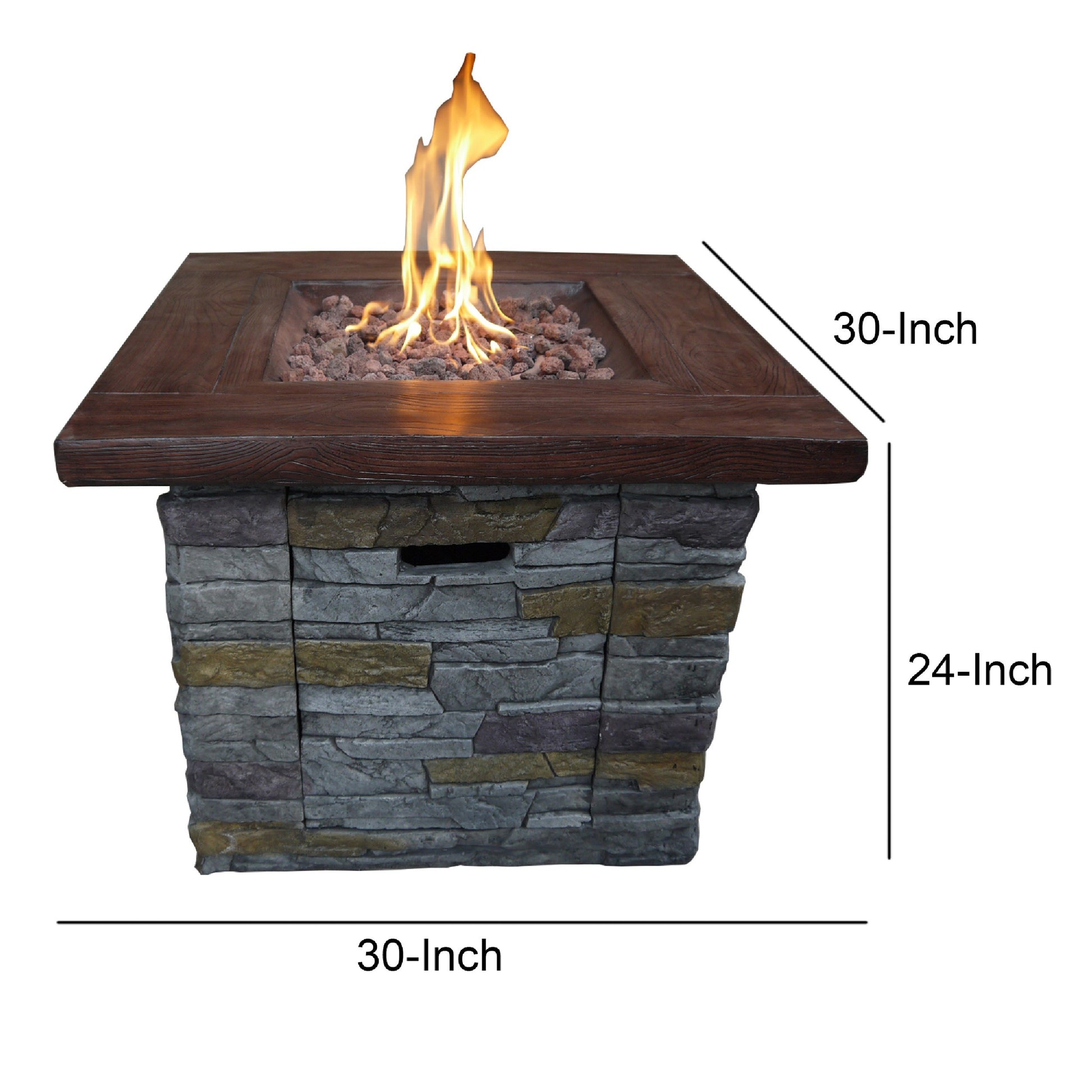 Gas Fire Pit With Lava Rocks And Control Panel, Brown Brown Ceramic