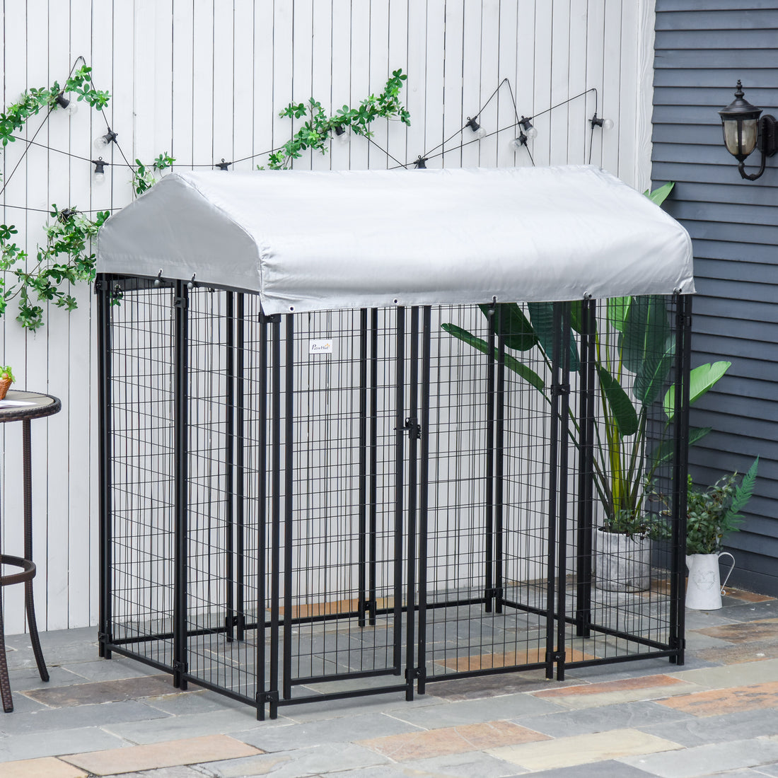 Pawhut 6' X 4' X 6' Dog Playpen Outdoor, Dog Kennel Dog Exercise Pen With Lockable Door, Water Resistant Canopy, For Medium And Large Dogs Black Steel