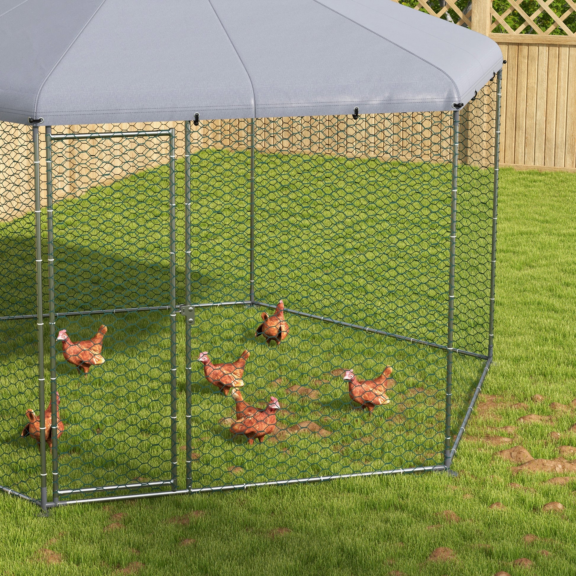 Pawhut Large Metal Chicken Coop Chicken Run For Chicken, Ducks And Rabbits With Waterproof And Anti Uv Cover, Walk In Poultry Cage Hen House For Outdoor And Yard Farm Use, 13' X 11.4' X 8.6' Silver Steel