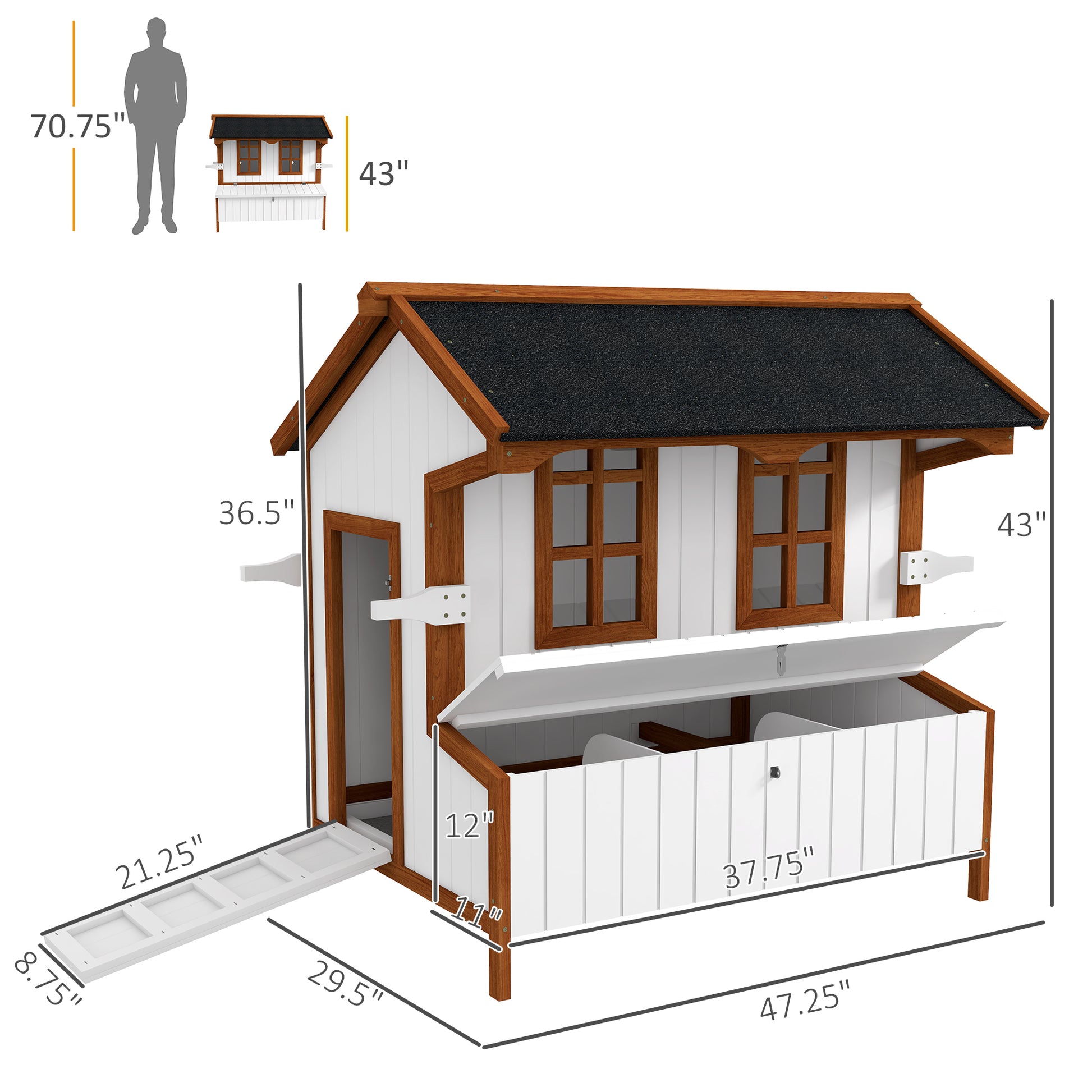 Pawhut 47" Chicken Coop Wooden Chicken House Rabbit Hutch Raised Poultry Cage Portable Hen Pen Backyard With Nesting Box And Handles Multicolor Wood