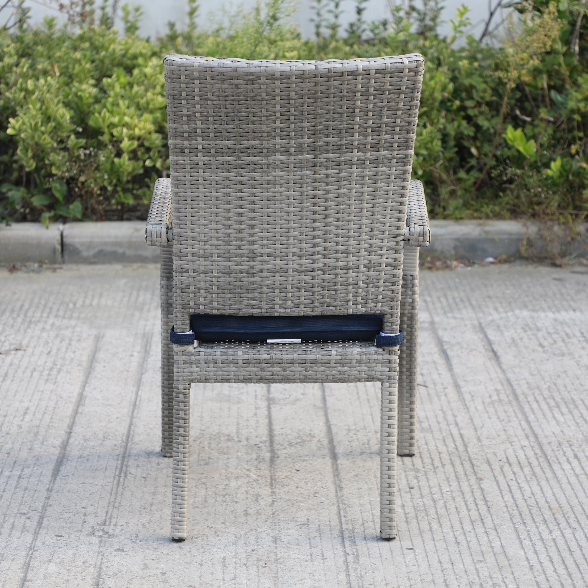 Balcones Outdoor Wicker Dining Chairs With Cushions, Set Of 8, Gray Navy Gray Aluminium Wicker