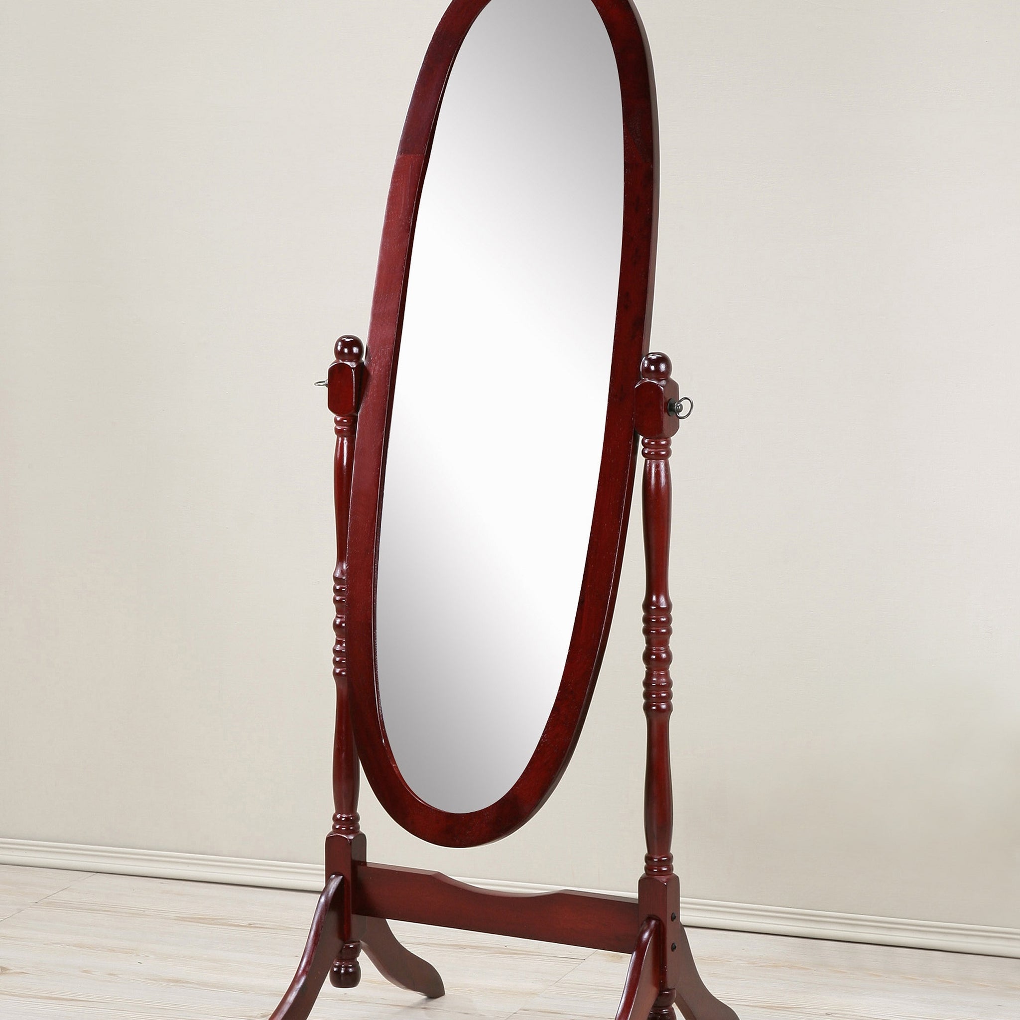 Traditional Queen Anna Style Wood Floor Cheval Mirror, Cherry Finish Cherry Wood