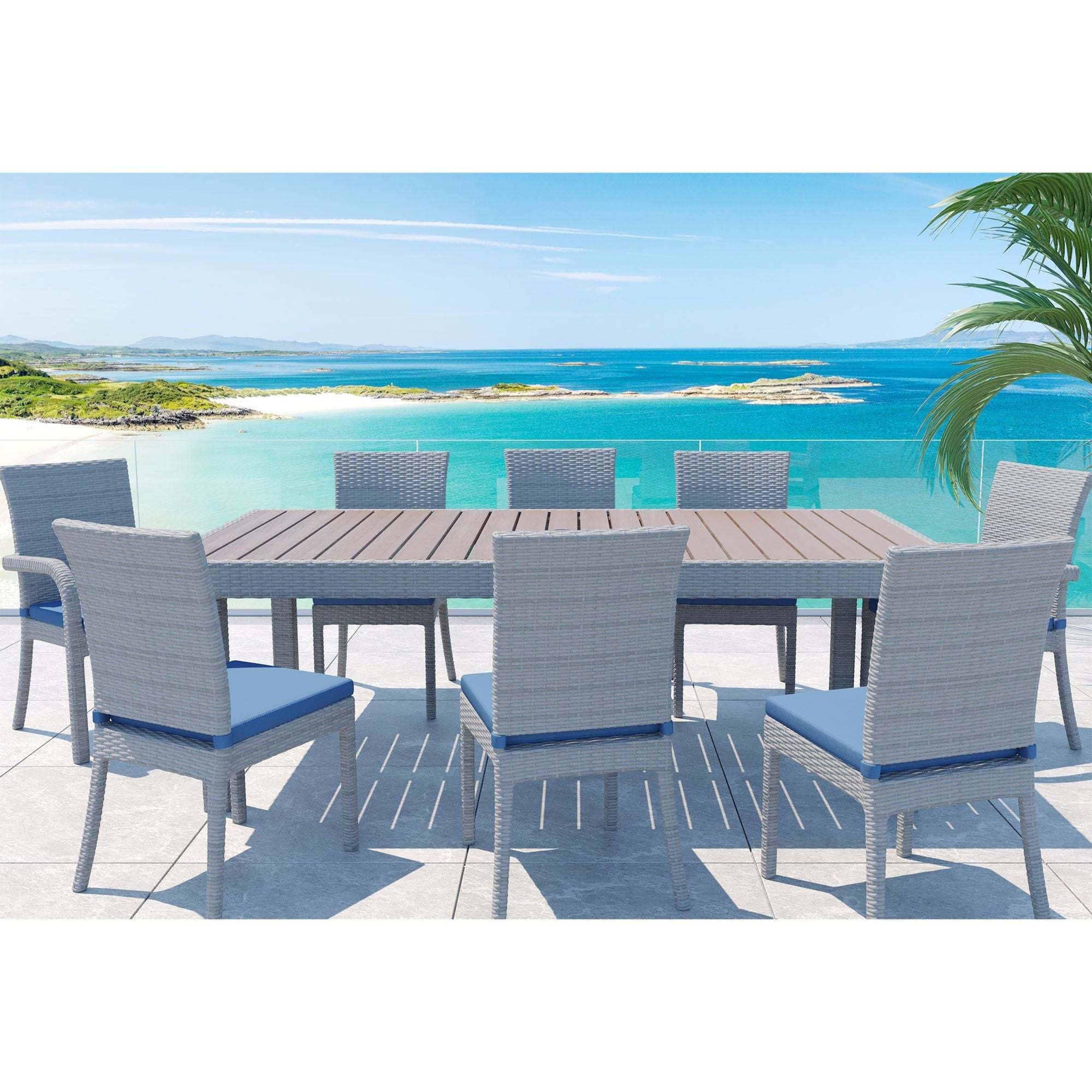 Balcones 9 Piece Outdoor Dining Table Set With 8 Dining Chairs, Gray Navy Gray Aluminium Wicker