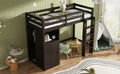 Twin Loft Bed With Wardrobe, Storage Shelves And Ladder, Espresso Twin Espresso Solid Wood Mdf