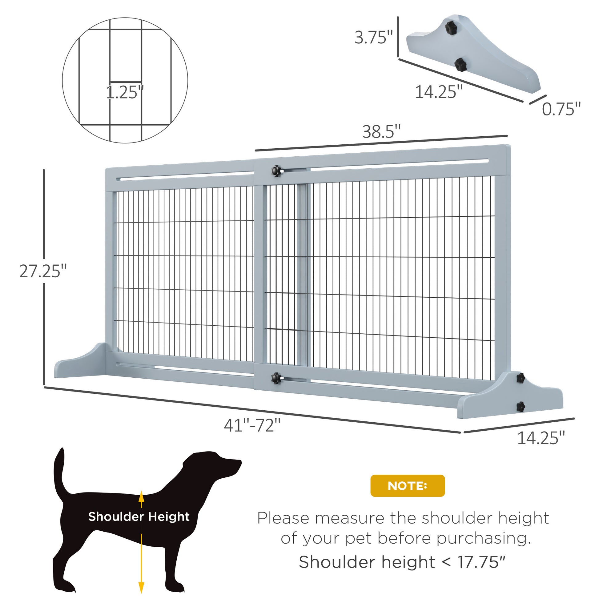 Pawhut 72" W X 27.25" H Extra Wide Freestanding Pet Gate With Adjustable Length Dog, Cat, Barrier For House, Doorway, Hallway, Blue Grey Gray Wood