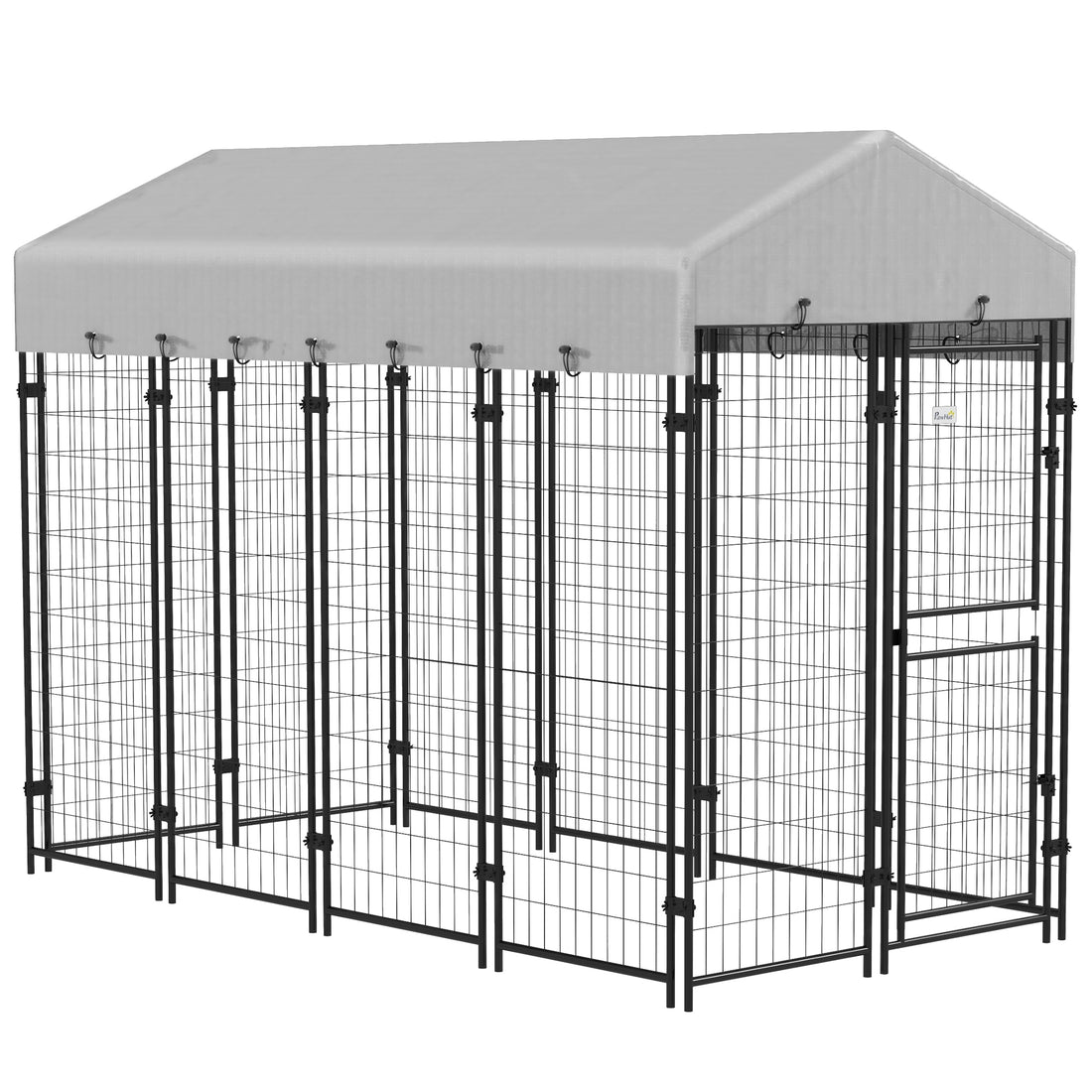 Pawhut 7.8' X 6' Dog Kennel Outdoor With Waterproof Cover, Dog Playpen For Extra Large Dogs With Two Part Door Design, Silver Silver Steel