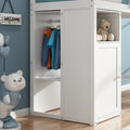 Twin Loft Bed With Wardrobe, Storage Shelves And Ladder, White Twin White Solid Wood Mdf