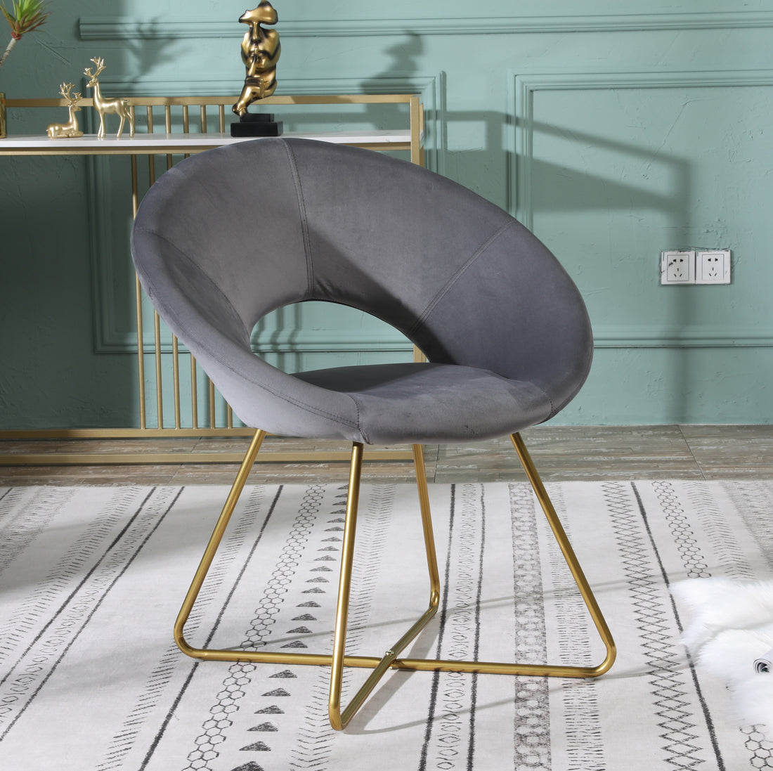 Slatina Gray Silky Velvet Upholstered Accent Chair With Gold Tone Finished Base Gray Polyester