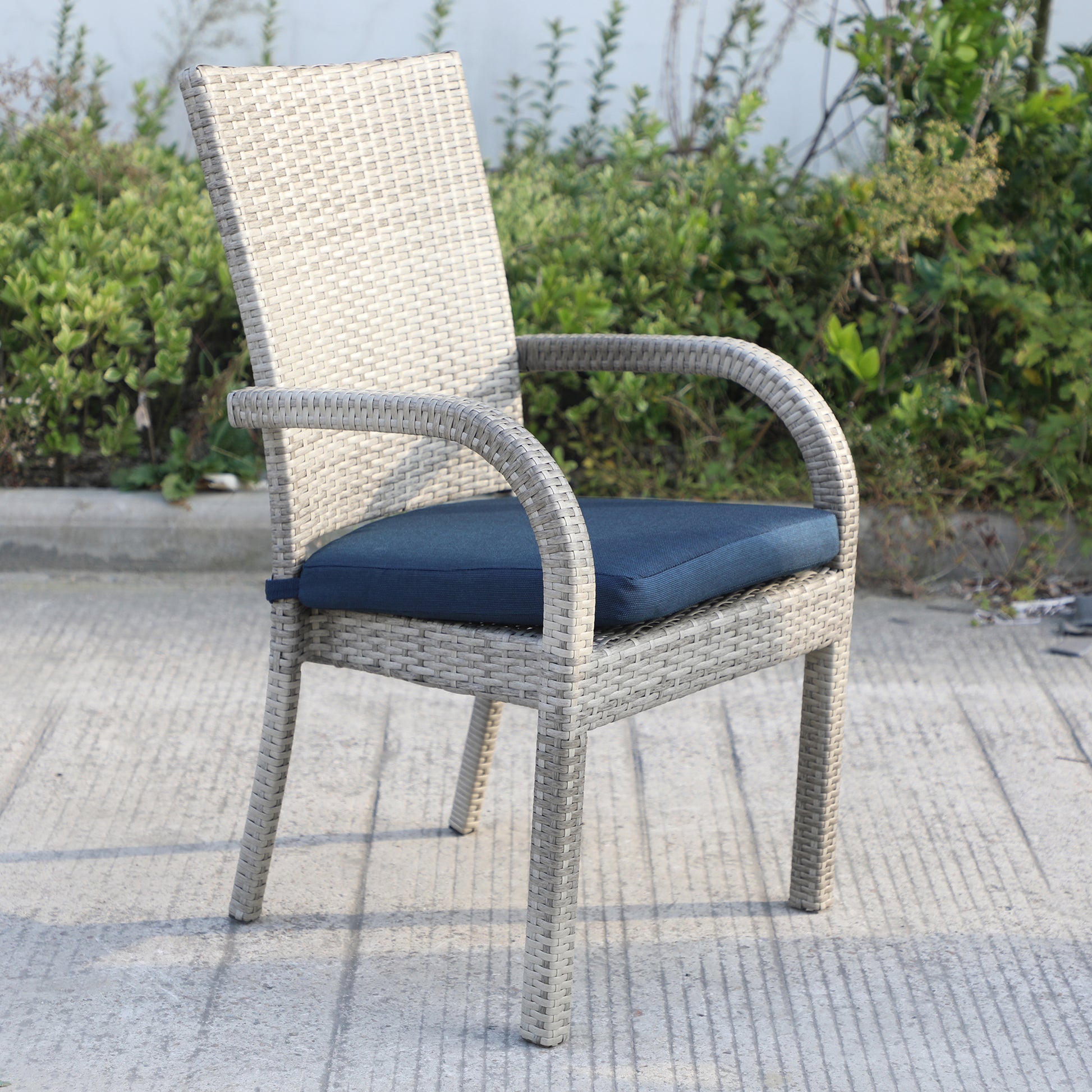 Balcones Outdoor Wicker Dining Chairs With Cushions, Set Of 8, Gray Navy Gray Aluminium Wicker